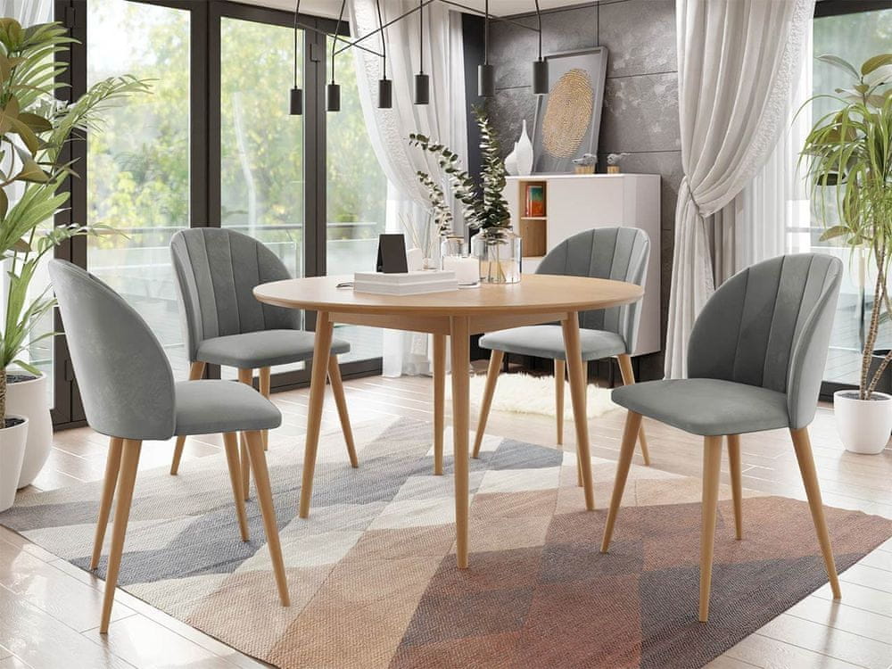 Veneti Okrúhly jedálenský stôl 120 cm so 4 stoličkami NOWEN 1 - prírodné drevo / šedý